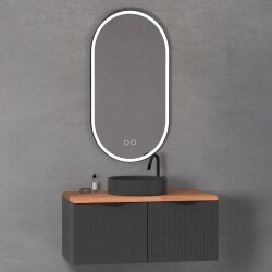 Aquanil Belissimo Banyo Dolabı 100 cm Antrasit-Kayın - 1