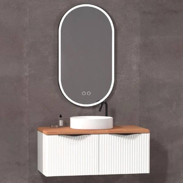 Aquanil Belissimo Banyo Dolabı 100 cm Beyaz-Kayın - 1