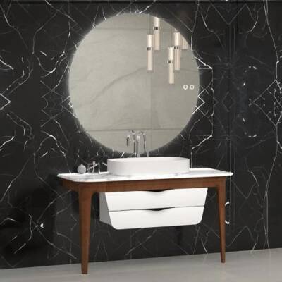 Aquanil Brezza Banyo Dolabı 130 cm Kayın-Belenco Mermer - 1