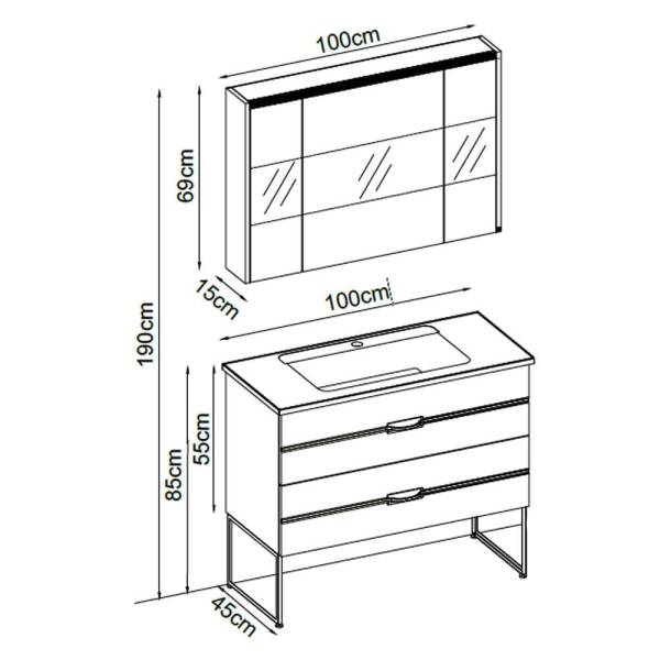 Badella Bathline Banyo Dolap Takımı BATHLINE 55100 V31 100cm Beyaz - 2