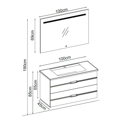 Badella Bathline Banyo Dolap Takımı BATHLINE 55100 V32 100cm Kaman-Ceviz - 2