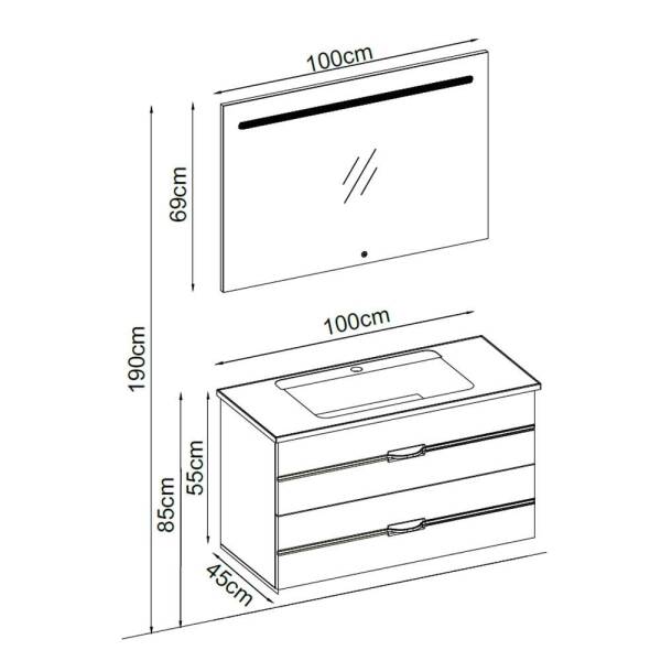 Badella Bathline Banyo Dolap Takımı BATHLINE 55100 V32 100cm Kaman-Ceviz - 2