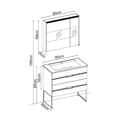 Badella Bathline Banyo Dolap Takımı BATHLINE 5585 V31 85cm Beyaz - 2