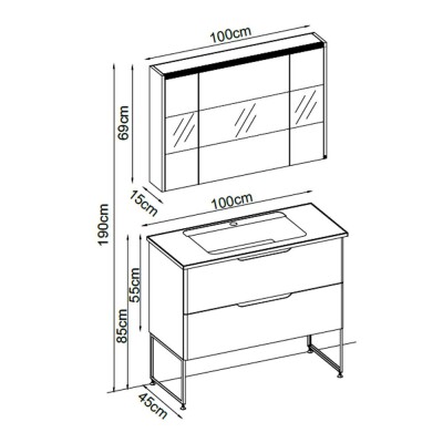 Badella Belen Banyo Dolap Takımı BELEN 55100 V32 100cm Antrasit - 2