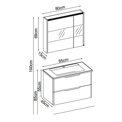 Badella Belen Banyo Dolap Takımı BELEN 5585 V31 85cm Beyaz - 2