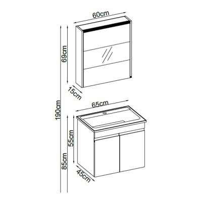 Badella Boztepe Banyo Dolap Takımı BOZTEPE 5565 V31 65cm Beyaz - 2