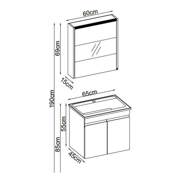 Badella Boztepe Banyo Dolap Takımı BOZTEPE 5565 V31 65cm Beyaz - 2