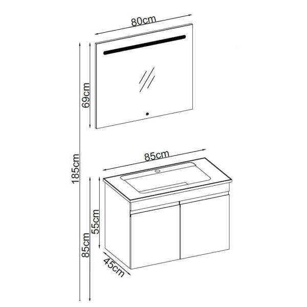 Badella Boztepe Banyo Dolap Takımı BOZTEPE 5585 V31 85cm Beyaz - 2