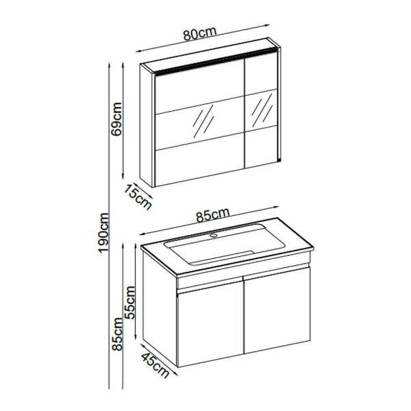 Badella Boztepe Banyo Dolap Takımı BOZTEPE 5585 V32 85cm Antrasit - 2