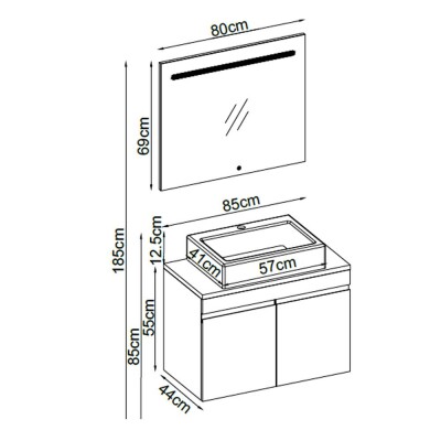 Badella Boztepe Banyo Dolap Takımı BOZTEPE 5585 V33 85cm Antrasit - 2