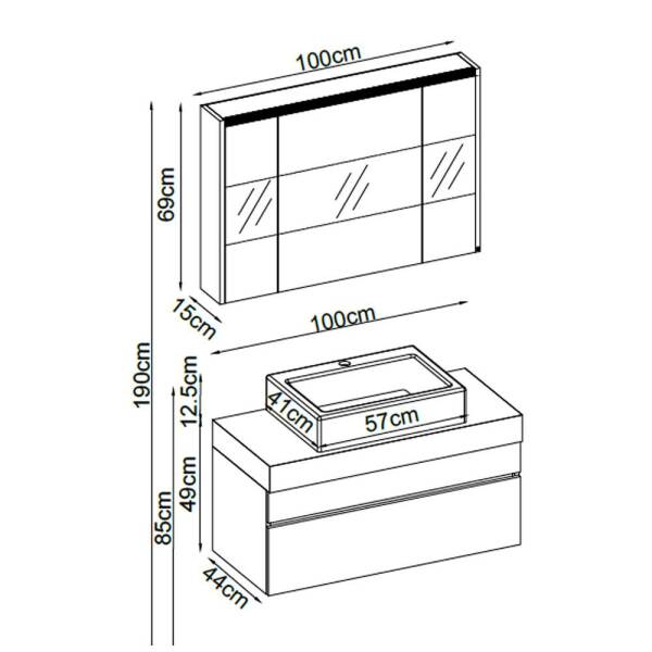 Badella Lines Banyo Dolap Takımı LINES 39100 V32 100cm Antrasit - 2