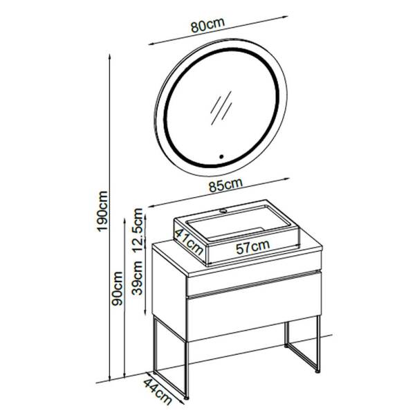 Badella Lines Banyo Dolap Takımı LINES 3985 V31 85cm Antrasit - 2