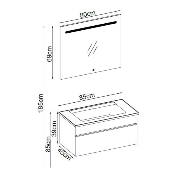 Badella Lines Banyo Dolap Takımı LINES 3985 V33 85cm Beyaz - 2