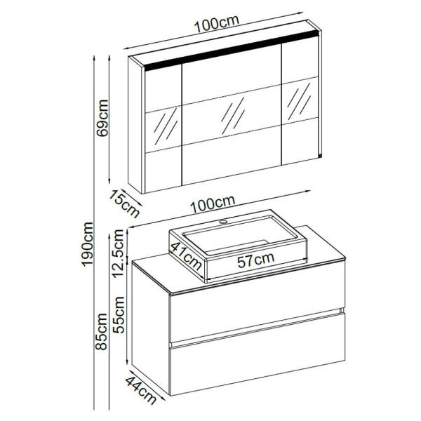 Badella Lines Banyo Dolap Takımı LINES 55100 V31 100cm Siyah - 2