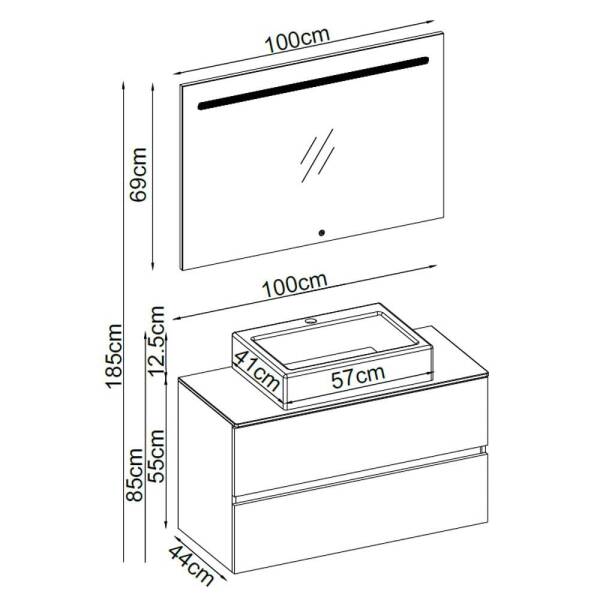 Badella Lines Banyo Dolap Takımı LINES 55100 V32 100cm Siyah - 2