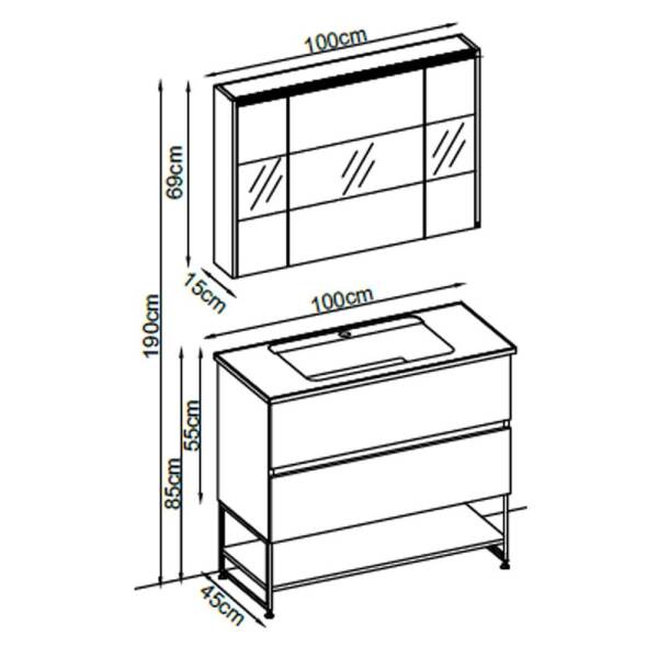 Badella Lines Banyo Dolap Takımı LINES 55100 V33 100cm Ceviz - 2