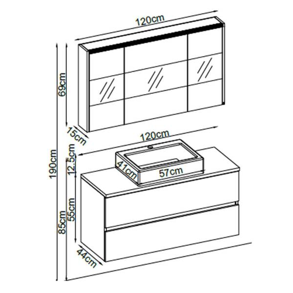 Badella Lines Banyo Dolap Takımı LINES 55120 V31 120cm Siyah - 2