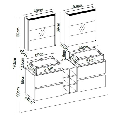 Badella Lines Banyo Dolap Takımı LINES 55160 V31 160cm Siyah - 2