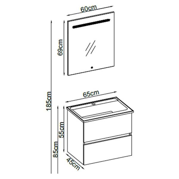 Badella Lines Banyo Dolap Takımı LINES 5565 V32 65cm Beyaz - 2