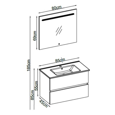 Badella Lines Banyo Dolap Takımı LINES 5585 V34 85cm Ud - 2