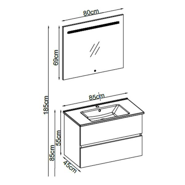 Badella Lines Banyo Dolap Takımı LINES 5585 V34 85cm Ud - 2