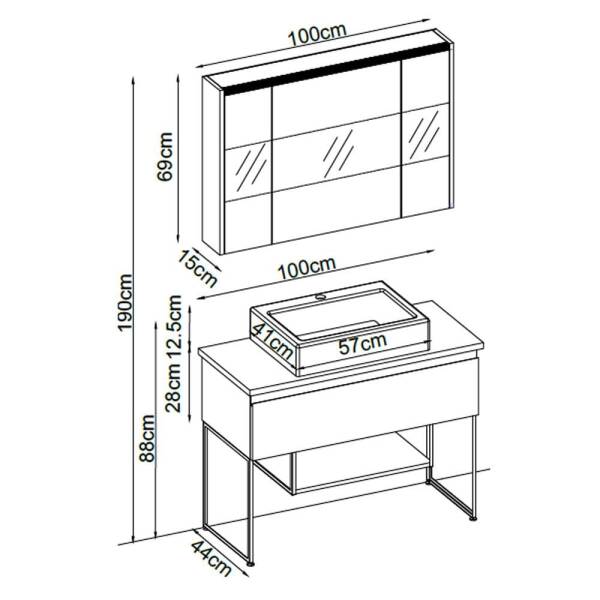 Badella Maya Banyo Dolap Takımı MAYA 28100 V31 100cm Antrasit - 2