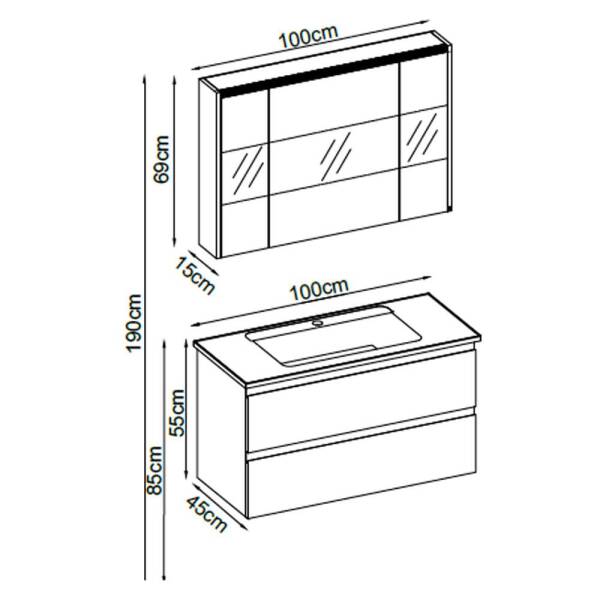 Badella Maya Banyo Dolap Takımı MAYA 55100 V32 100cm Antrasit - 2