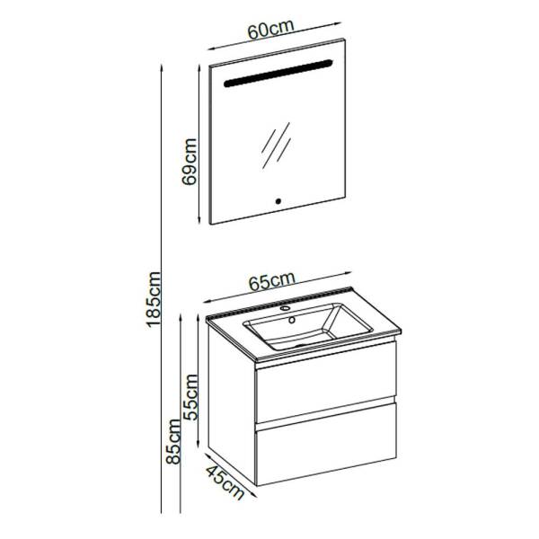 Badella Maya Banyo Dolap Takımı MAYA 5565 V31 65cm Antrasit - 2