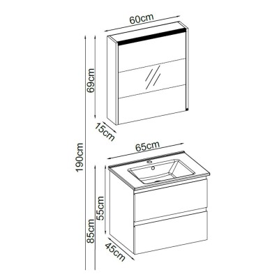 Badella Maya Banyo Dolap Takımı MAYA 5565 V32 65cm Antrasit - 2