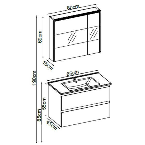 Badella Maya Banyo Dolap Takımı MAYA 5585 V31 85 cm Beyaz - 2