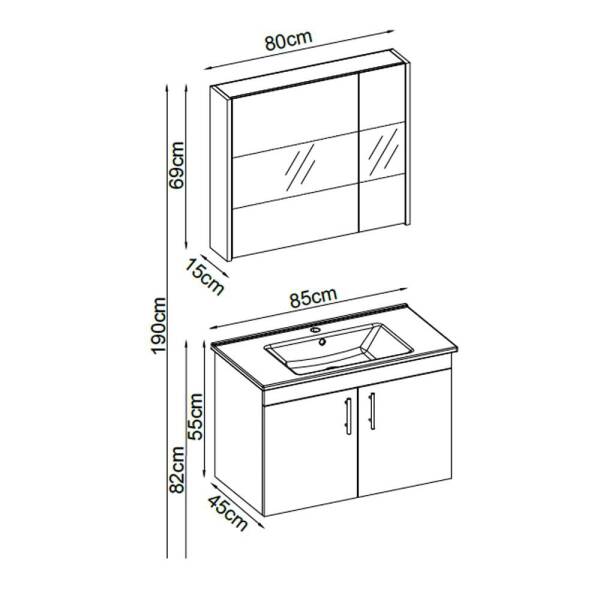 Badella Parite Banyo Dolap Takımı PARITE 5585 V32 85cm Beyaz - 2