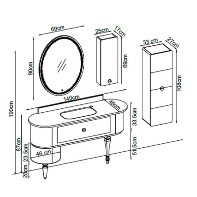 Badella Rosemary Banyo Dolap Takımı ROSEMARY 140 V3 140cm Krem - 2