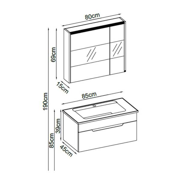 Badella Smart Banyo Dolap Takımı SMART 5585 V31 85cm Beyaz - 2