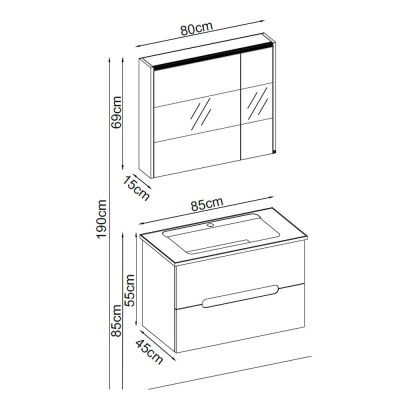 Badella Toledo Banyo Dolap Takımı TOLEDO 5585 V31 85cm Beyaz - 2