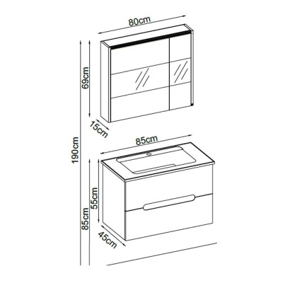 Badella Toledo Banyo Dolap Takımı TOLEDO 5585 V32 85cm Beyaz - 2