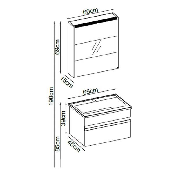 Badella Woodline Banyo Dolap Takımı WOODLINE 3965 V31 65cm Beyaz - 2