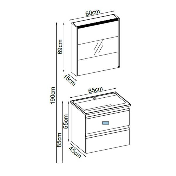 Badella Woodline Banyo Dolap Takımı WOODLINE 5565 V31 65cm Beyaz - 2