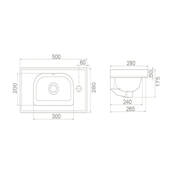 Cerastyle Frame Etajerli Lavabo 50x28 cm (Sağdan Batarya Delikli) - 2