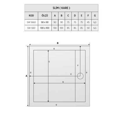 Shower Slim Kare Flat Duş Teknesi - 2