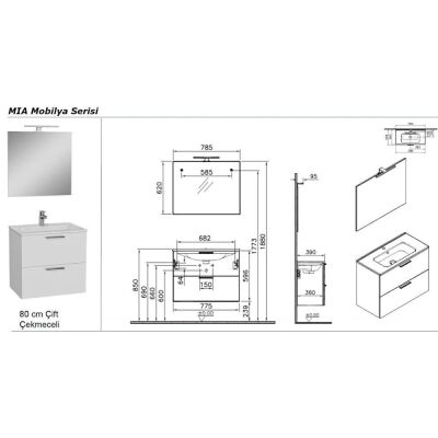 VitrA Mia 75024 Banyo Dolabı 80 Cm 2 Çekmeceli̇ Parlak Beyaz - 2